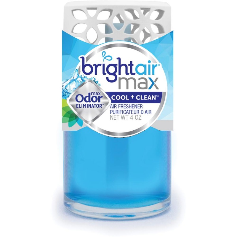 Bright Air Max Odor Eliminator Air Freshener - Gel - 4 Fl Oz (0.1 Quart) - Cool Clean - 6 / Carton - Phthalate-Free, Bht Free, Paraben-Free, Formaldehyde-Free, Npe-Free, Triclosan-Free