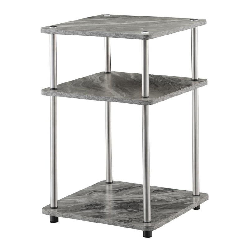 Designs2go No Tools 3 Tier End Table, Faux Gray Marble/Chrome