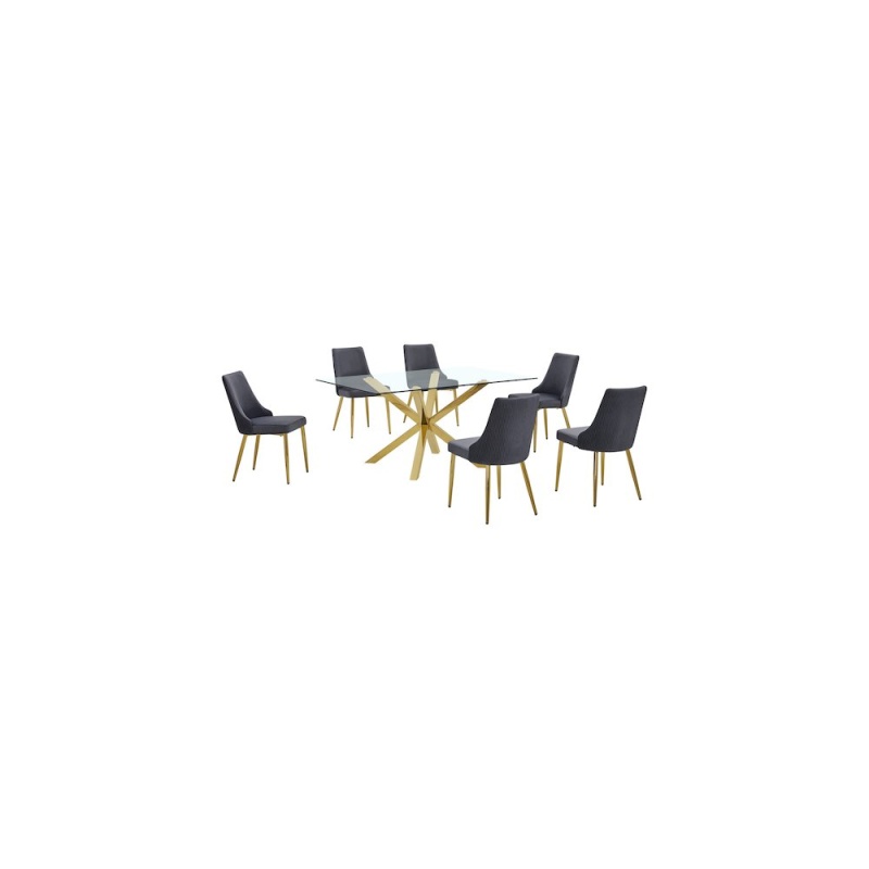 Clear Glass Dining Set With Velvet Upholstered Chairs