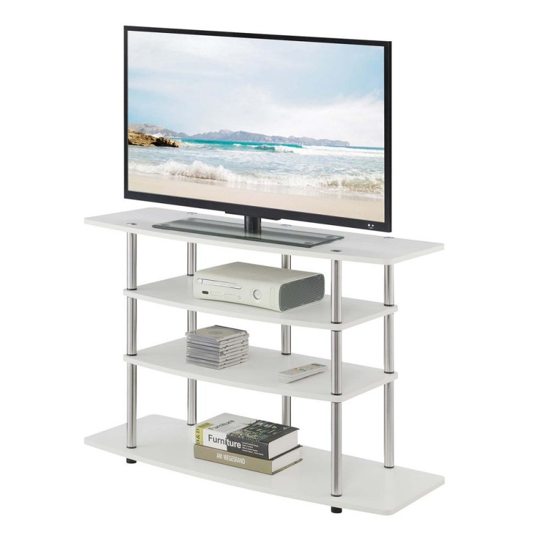 Designs2go No Tools Wide Highboy 4 Tier Tv Stand, White