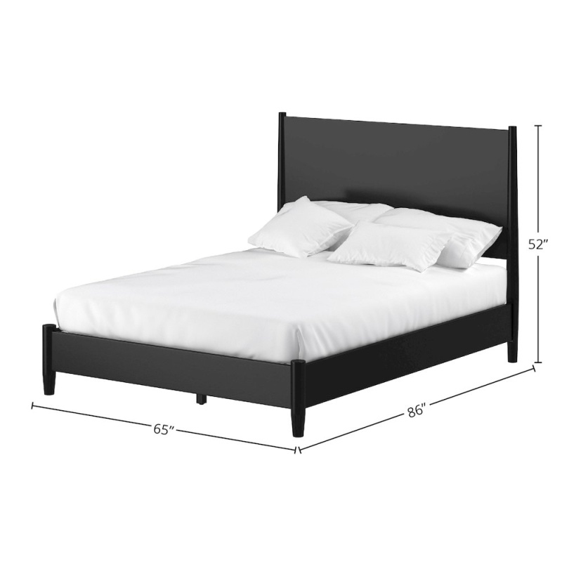 Flynn Mid Century Modern Queen Panel Bed, Black
