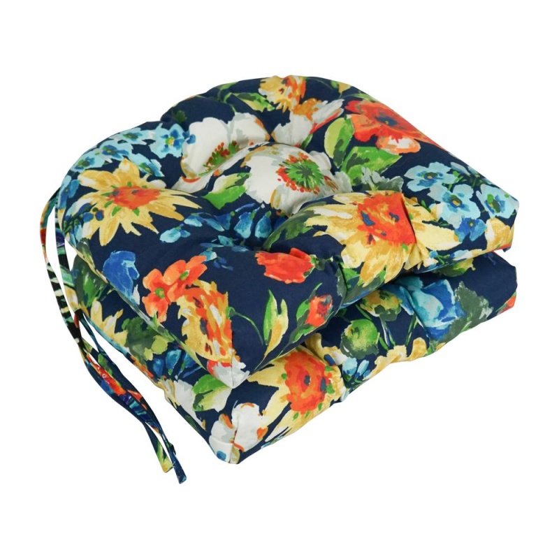 16-Inch Spun Polyester Patterned Outdoor U-Shaped Tufted Chair Cushion