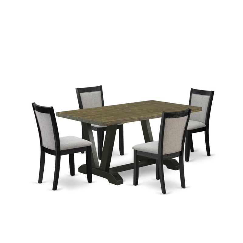 V676mz606-5 5 Piece Kitchen Table Set - Distressed Jacobean Dining Room Table With 4 Shitake Chairs - Wire Brushed Black Finish