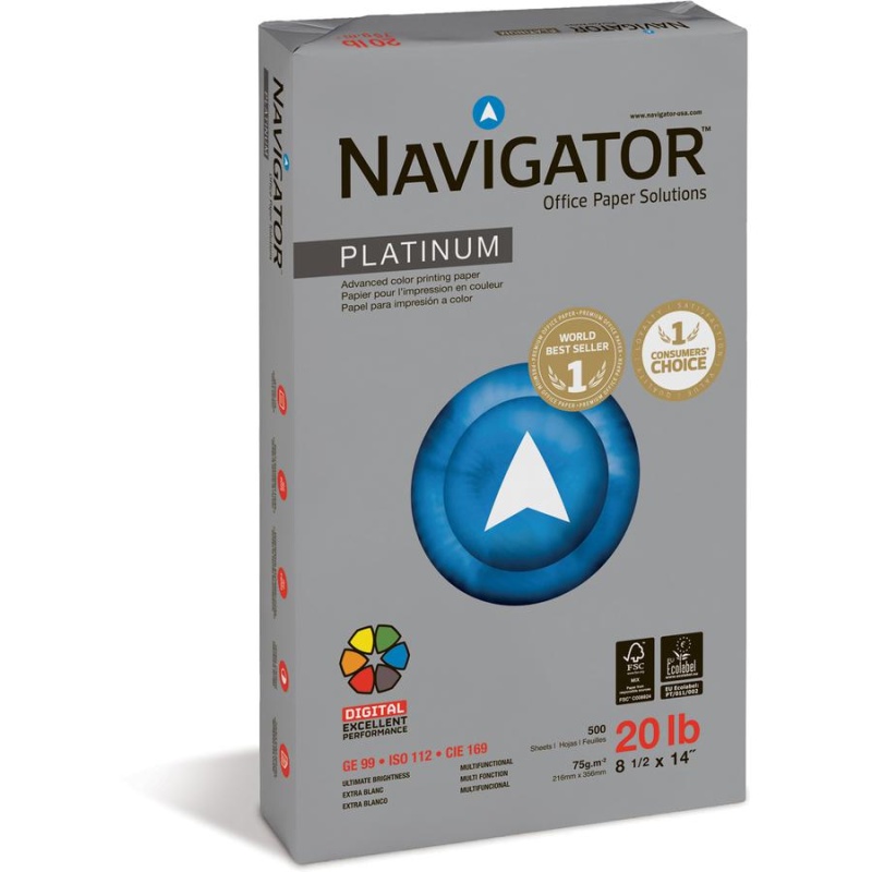 Navigator Platinum Office Multipurpose Paper - 99 Brightness - Legal - 8 1/2" X 14" - 20 Lb Basis Weight - Smooth - 5000 / Carton - Chlorine-Free - Bright White
