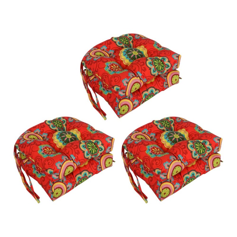 16-Inch Spun Polyester Patterned Outdoor U-Shaped Tufted Chair Cushion