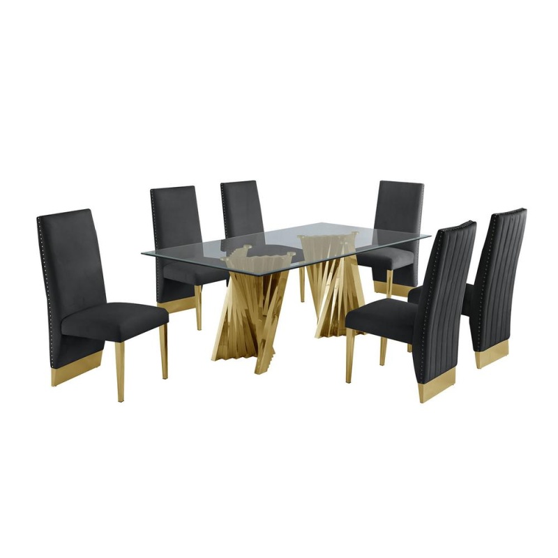 Classic 7Pc Dining Set with Pleated Side Chairs