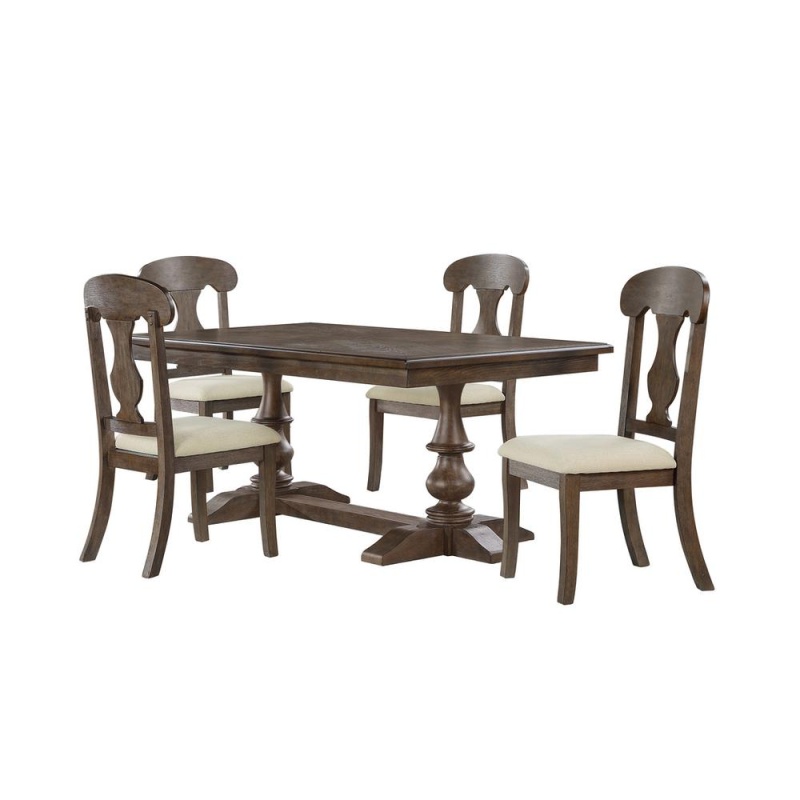 5Pc Traditional Style Dining Set In Rustic Oak Color