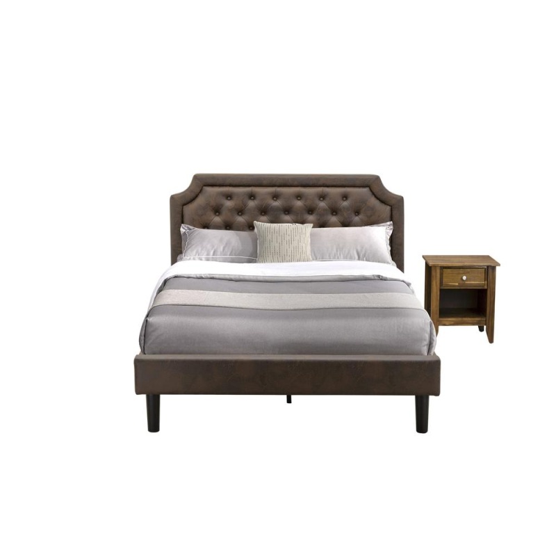 Gb25q-1Ga08 2-Piece Bedroom Set With A Queen Bed And 1 Antique Walnut Modern Nightstand - Dark Brown Faux Leather And Black Legs