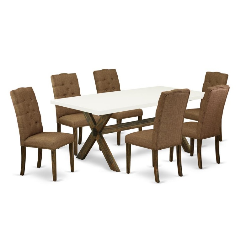 East West Furniture X727el718-7 - 7-Piece Dining Room Set - 6 Parson Chairs And A Rectangular Table Hardwood Frame