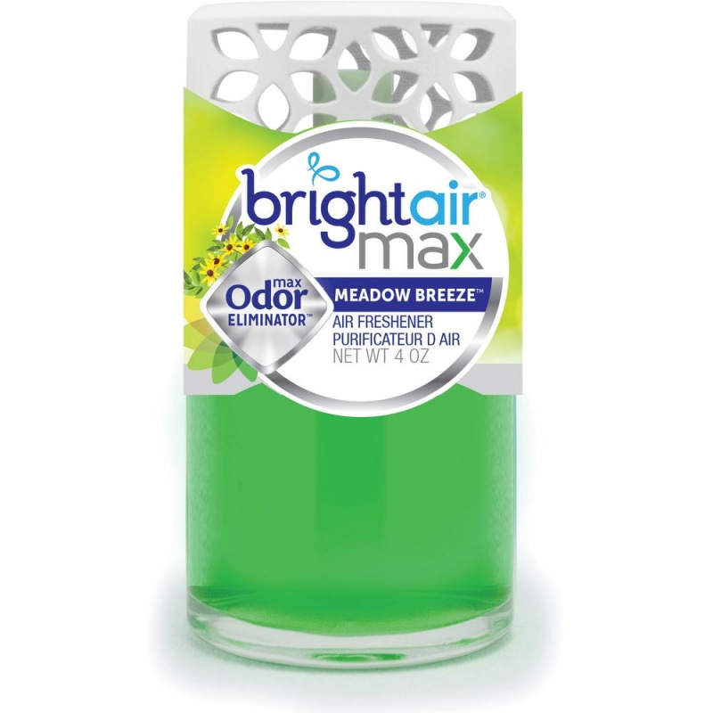 Bright Air Max Odor Eliminator Air Freshener - Gel - 4 Fl Oz (0.1 Quart) - Meadow Breeze - 6 / Carton - Phthalate-Free, Bht Free, Paraben-Free, Formaldehyde-Free, Npe-Free, Triclosan-Free