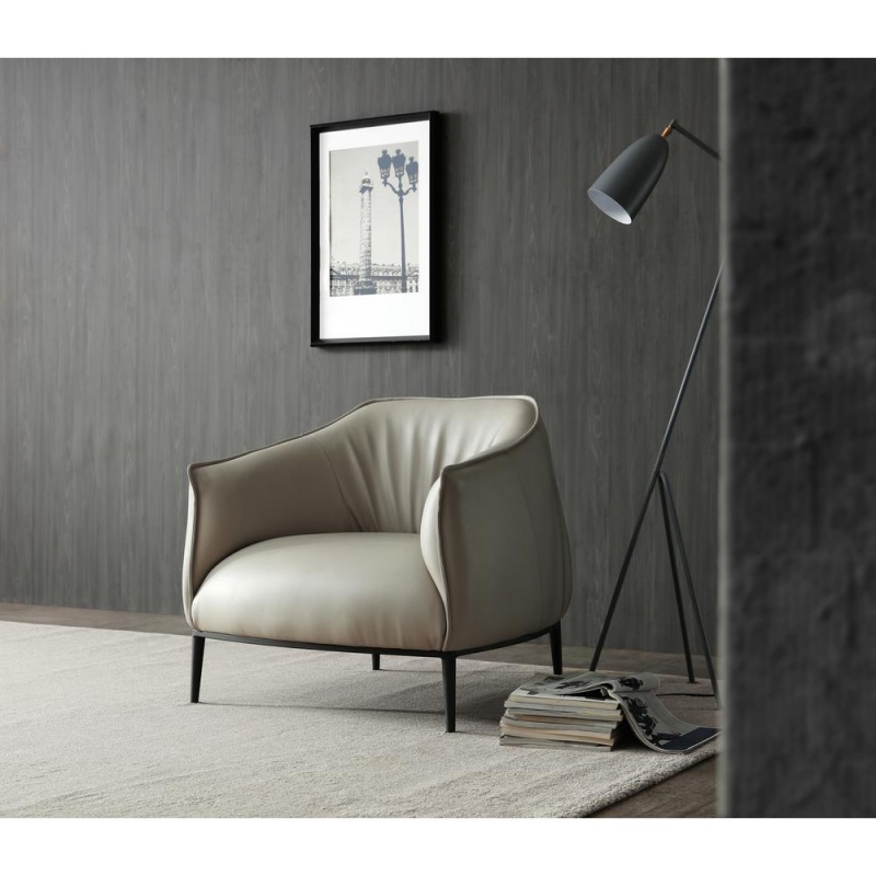 Benbow Leisure Chair, Light Grey Faux Leather. Sanded Black Coated Steel Base