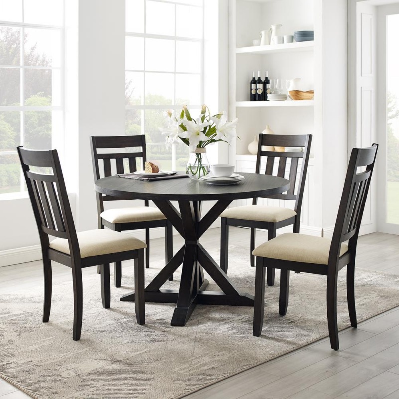 Hayden 5Pc Round Dining Set Slate - Table & 4 Slat Back Chairs
