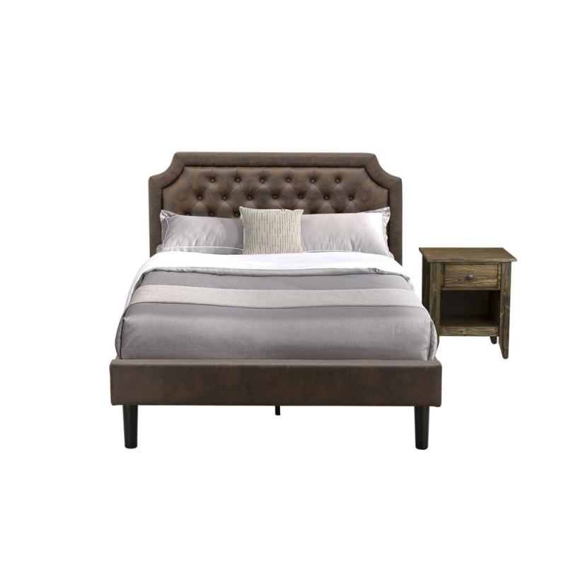 Gb25f-1Ga07 2-Piece Granbury Bedroom Set With Frame And A Distressed Jacobean End Tables - Dark Brown Faux Leather And Black Legs