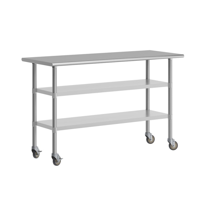 Stainless Steel Prep and Work Table, 24" x 60" with 2 Undershelves