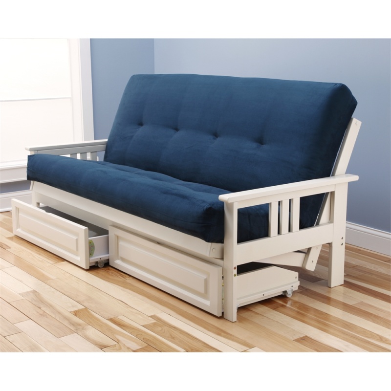 Monterey Frame-Antique White Finish-Suede Navy Mattress-Storage Drawers