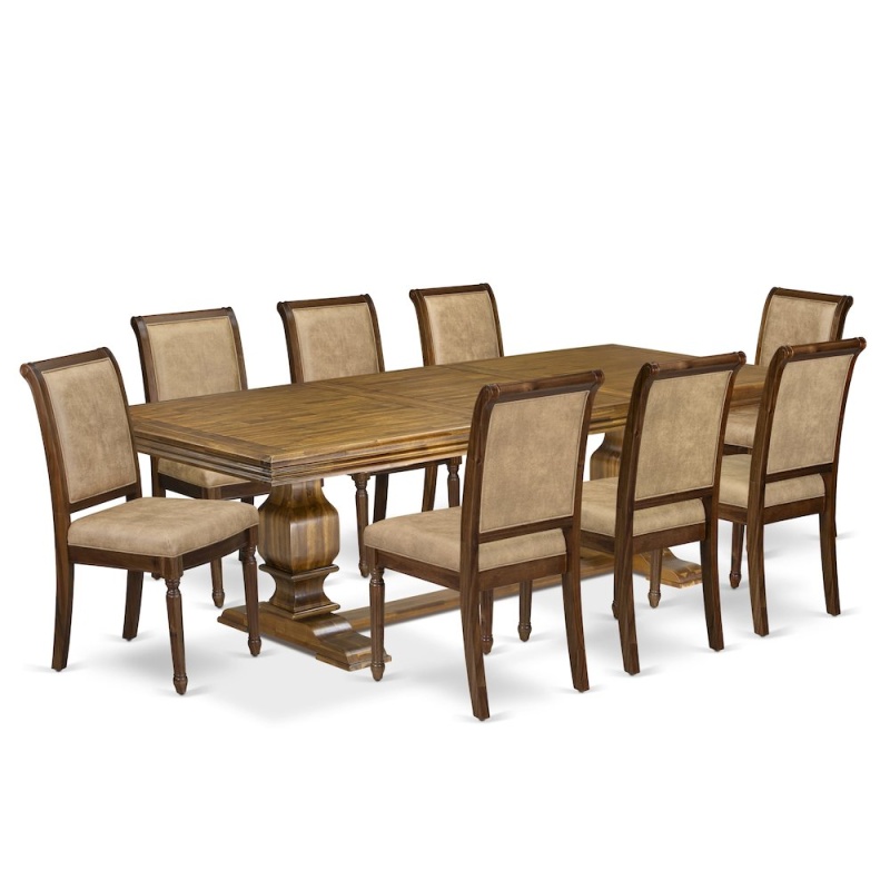 9 Piece Dining Table Set with 8 Dark Grey Chairs