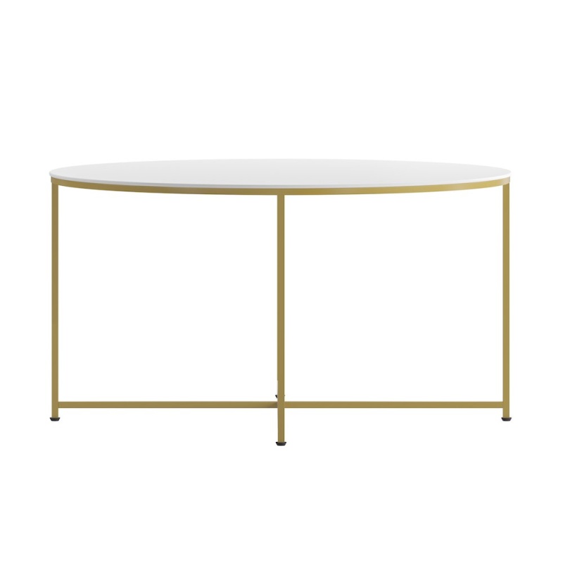 Coffee Table - White Finish Accent Table With Crisscross Brushed Gold Frame