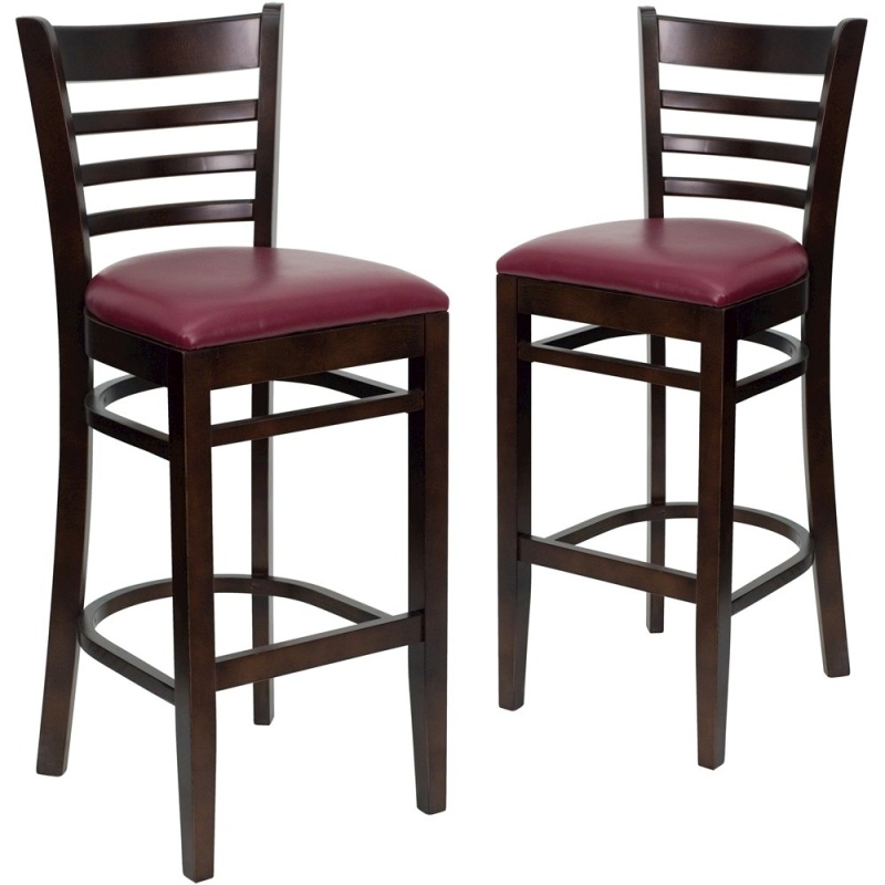 Flash Furniture 2-Piece Walnut Ladder-Back Wooden Barstools