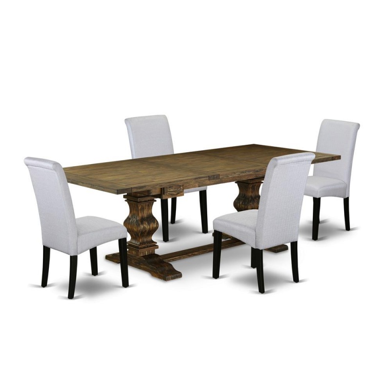 East West Furniture Laba5-71-05 5 Piece Dinette Set Includes A Rectangle Dining Room Table With Removable Leaf And 4 Grey Linen Fabric Upholstered Parson Chairs, 42X92 Inch, Jacobean