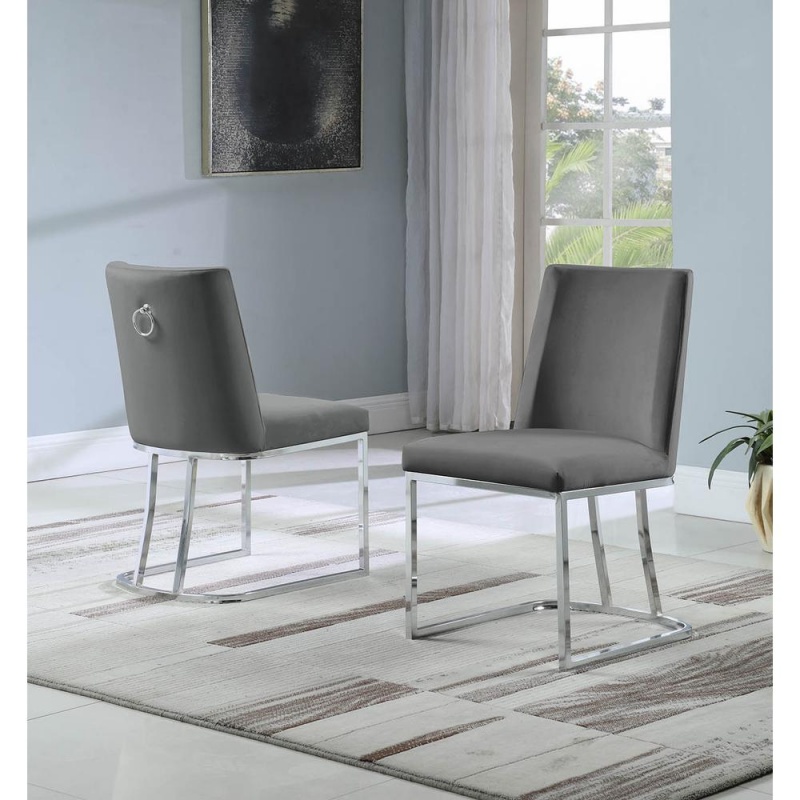 Velvet Upholstered Side Chair, Silver Color Legs, 4 Colors To Choose (Set Of 2) - Dark Grey