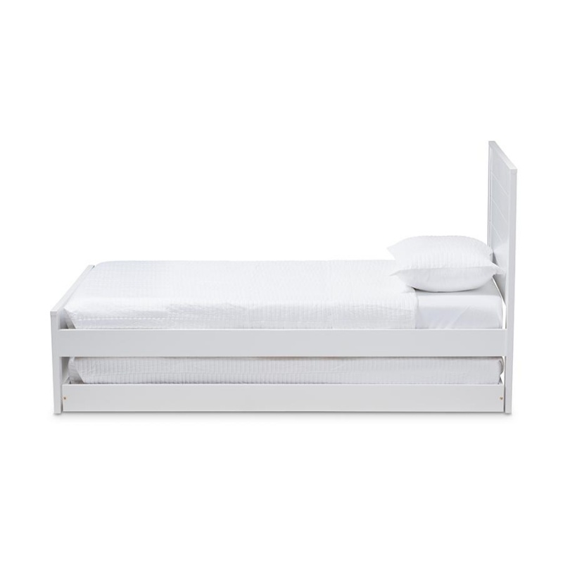Catalina Modern Classic Mission Style White-Finished Wood Twin Platform Bed With Trundle