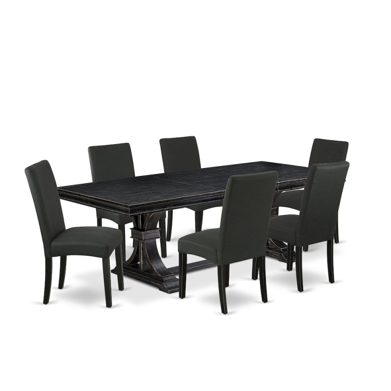 7 Piece Dining Table Set with 6 Linen Fabric Chairs