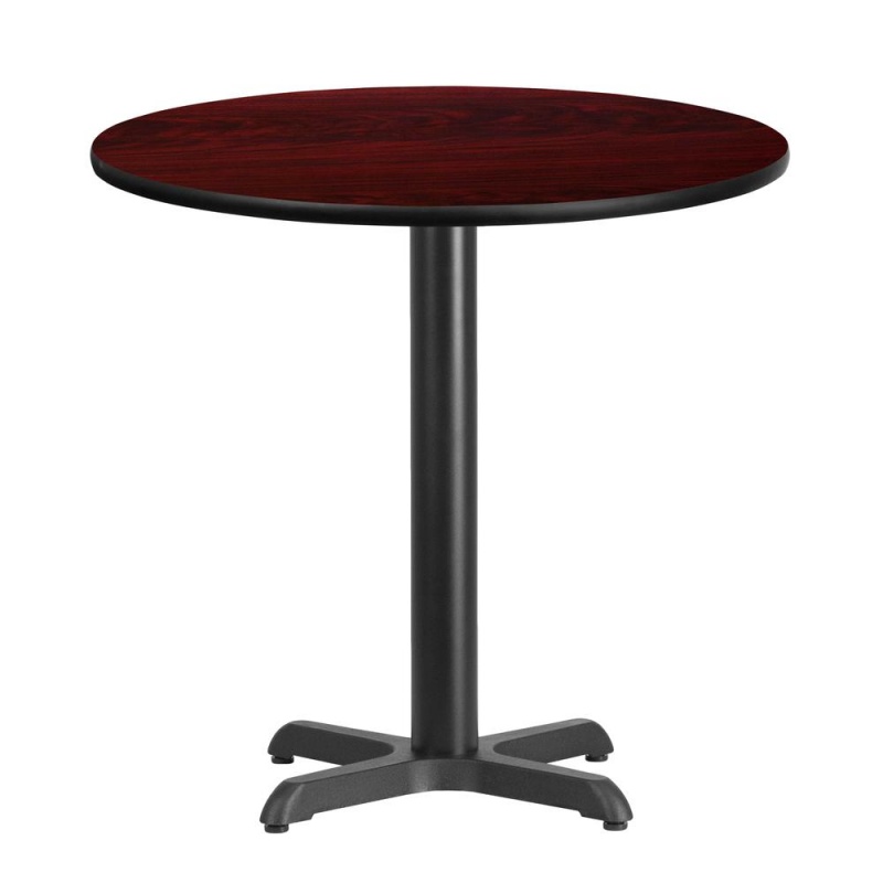 30'' Round Mahogany Laminate Table Top With 22'' X 22'' Table Height Base