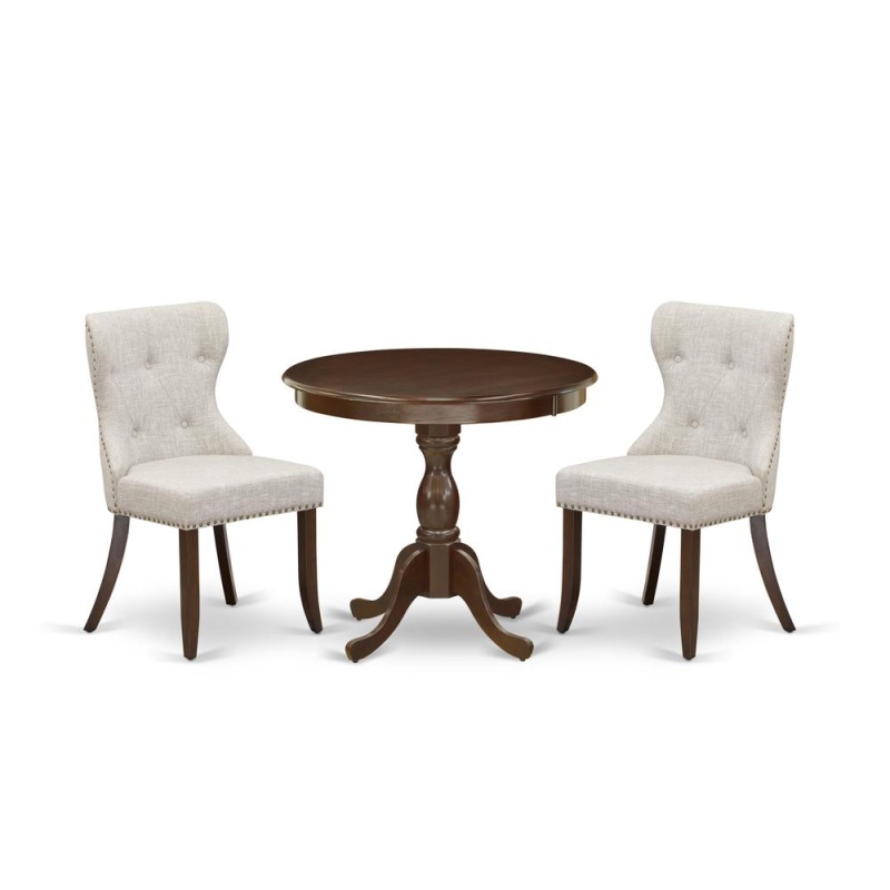 Amsi3-Mah-35 3 Piece Dining Table Set - 1 Kitchen Table And 2 Doeskin Kitchen Chairs - Mahogany Finish