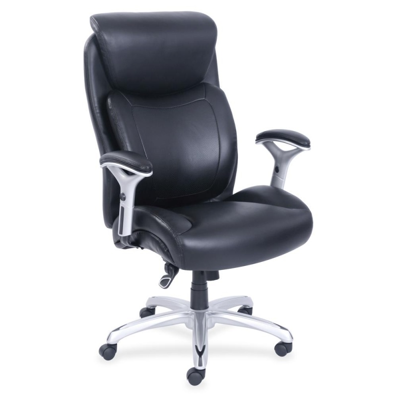 Lorell Big & Tall Chair With Flexible Air Technology - Black Bonded Leather Seat - Black Bonded Leather Back - 5-Star Base - Armrest - 1 Each