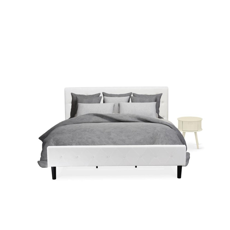 2 Piece King Bed Set with White Velvet Headboard