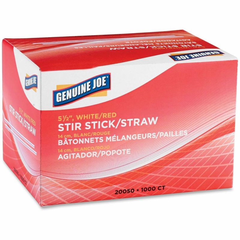 Genuine Joe 5-1/2" Plastic Stir Stick/Straws - 5.5" Length - Plastic - 40 / Carton - White