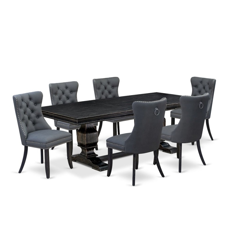7 Pieces Dining Set Contains A Rectangle Kitchen Table And 6 Modern Chairs
