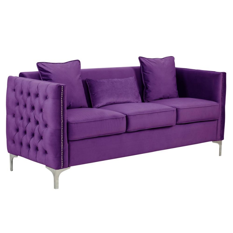 Bayberry Purple Velvet Sofa With 3 Pillows
