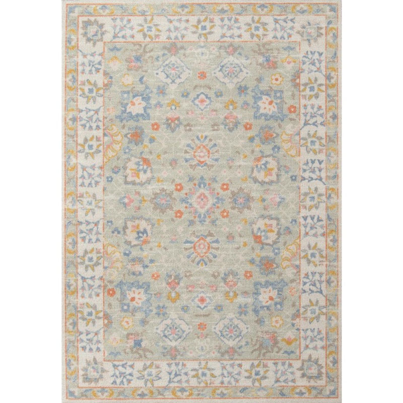 Traditional Rectangle Area Rug, Light Blue, 6'6" X 9'