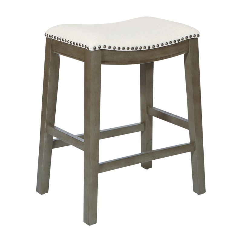 Saddle Stool 24" In Beige Fabric And Antique Grey Base And Linen Fabric 2-Pack, Met4224ag-L32