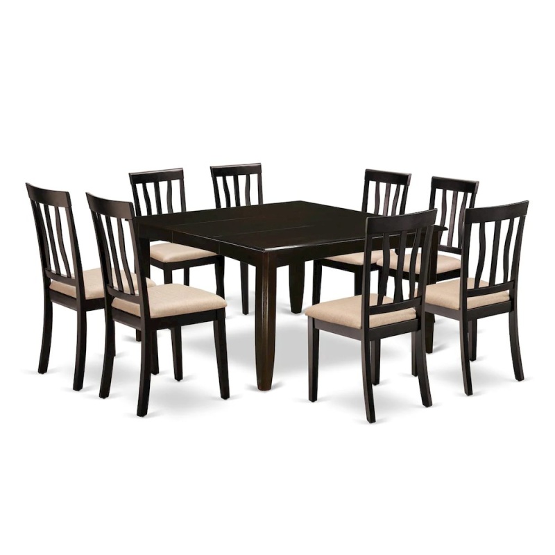 9 Pc Dining Room Set-Square Gathering Table With Leaf And 8 Dining Chairs