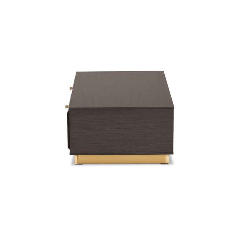 Baxton Studio Cormac Mid-Century Modern Transitional Dark Brown Finished Wood And Gold Metal 2-Drawer Coffee Table