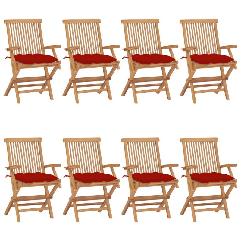 Vidaxl Garden Chairs With Red Cushions 8 Pcs Solid Teak Wood 2910