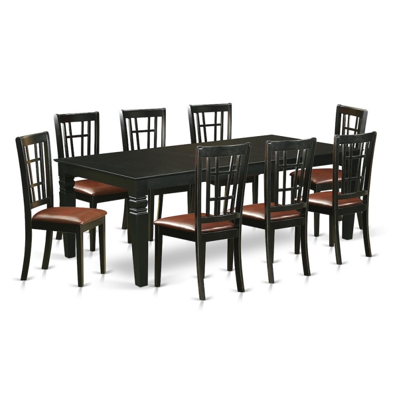 9 Pckitchen Table Set With A Dinning Table And 8 Leather Kitchen Chairs In Black