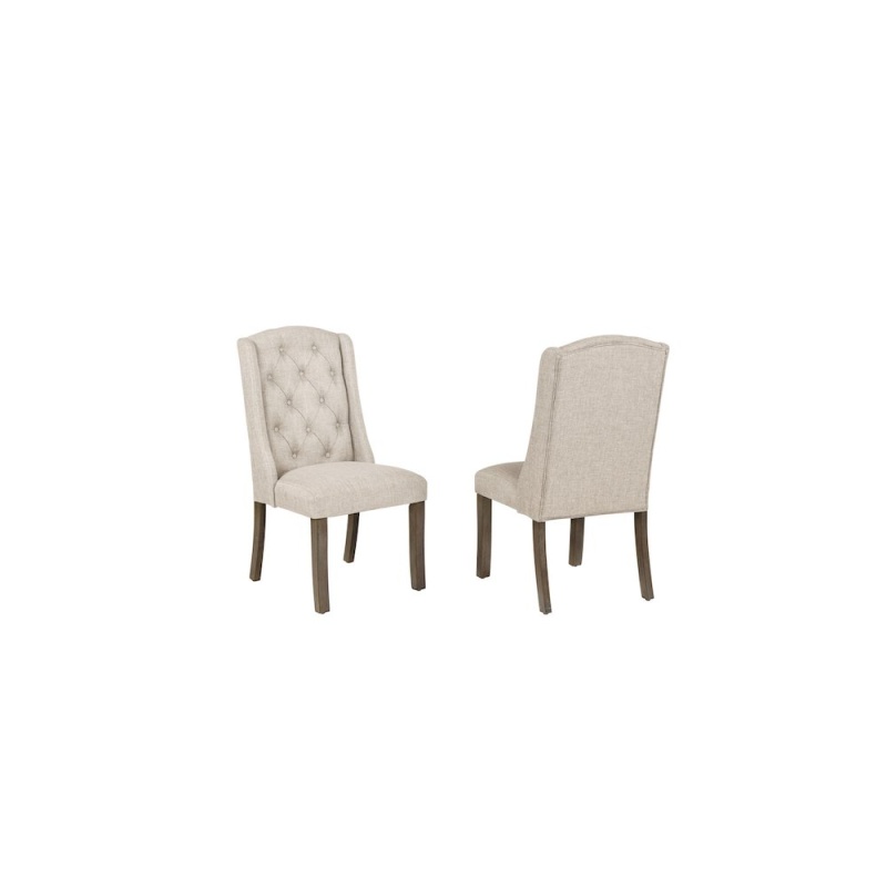 Beige Dining Chairs with Wood Legs