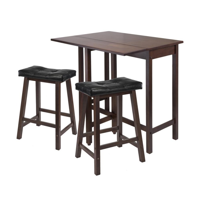 3-Pc Lynnwood Drop Leaf Kitchen Table With 2 Cushion Saddle Seat Stools