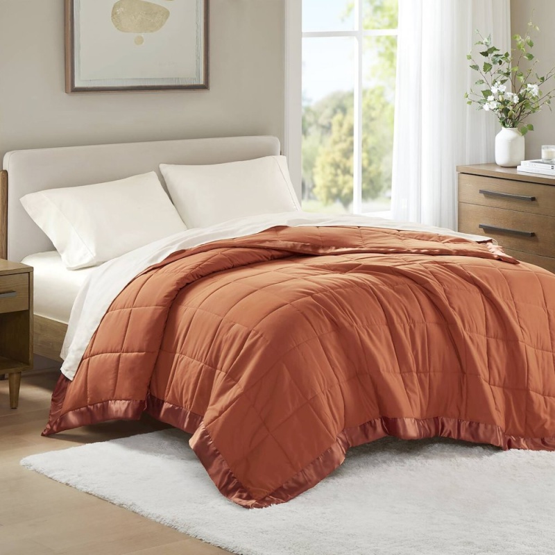 Lightweight Down Alternative Blanket With Satin Trim