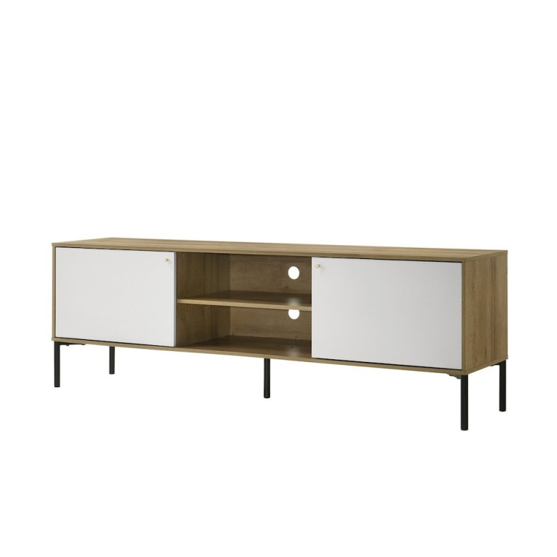 Burke 70"W White And Oak 2-Door TV Stand
