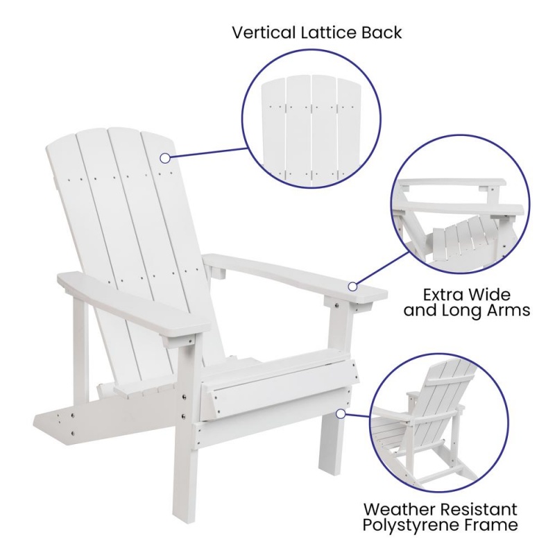 2 Pack Charlestown All-Weather Poly Resin Wood Adirondack Chairs With Side Table In White