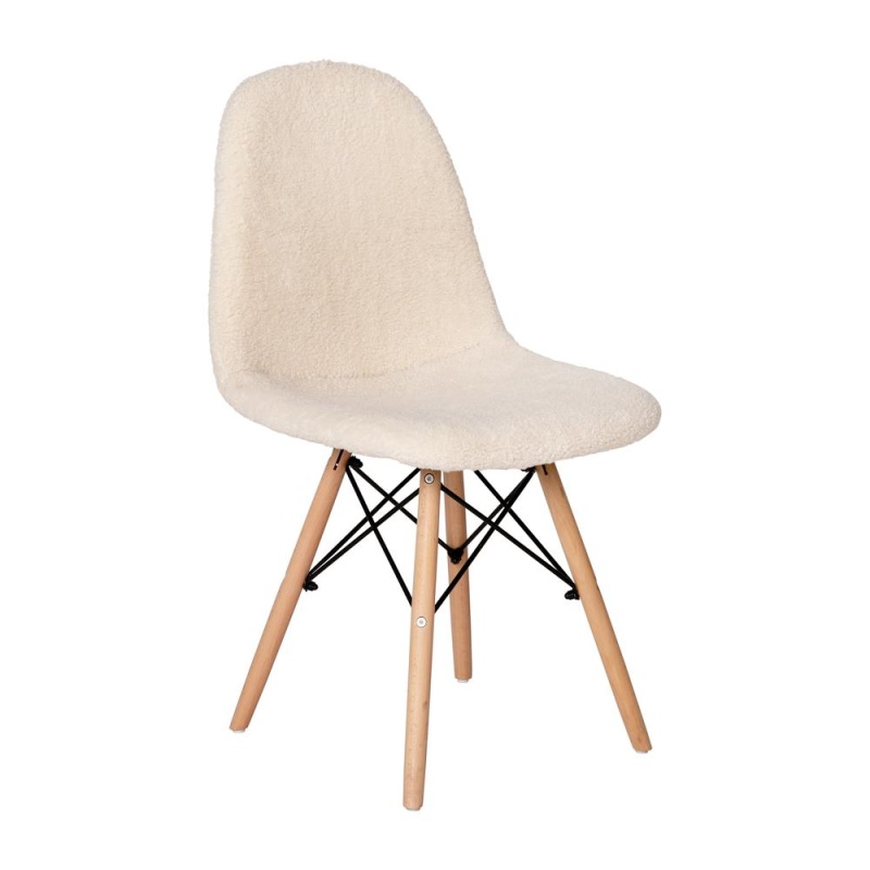 Padded Armless Faux Shearling Accent Chair With Beechwood Legs in Off-White