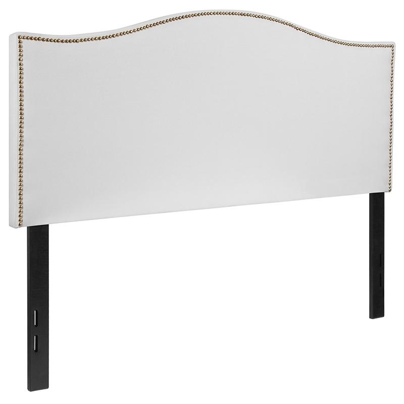 Lexington Upholstered Full Size Headboard With Accent Nail Trim In White Fabric