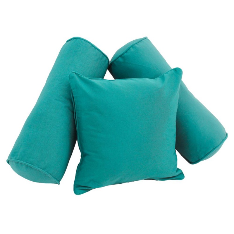 Double-Corded Solid Twill Throw Pillows With Inserts (Set of 3) Aqua Blue