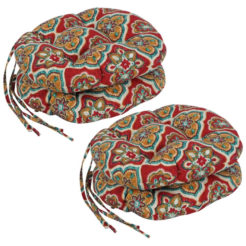 16-Inch Spun Polyester Patterned Outdoor Round Tufted Chair Cushions (Set of 4)