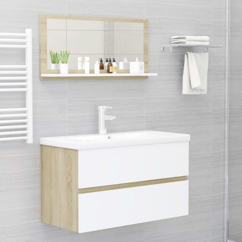 Vidaxl Bathroom Mirror White And Sonoma Oak 31.5"X4.1"X14.6" Chipboard 4576