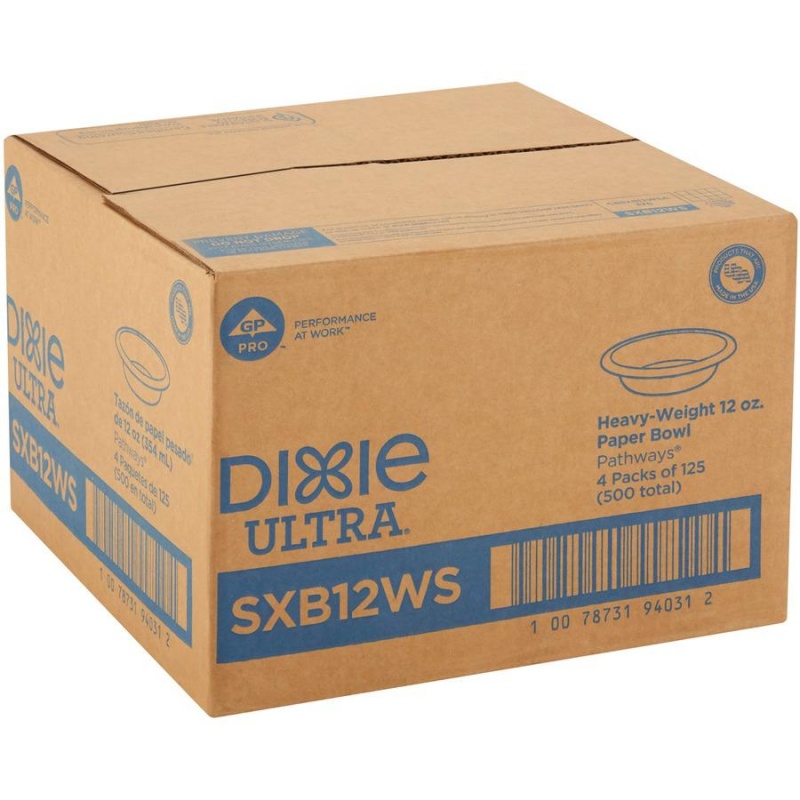 Dixie Ultra® Pathways 12 Oz Heavyweight Paper Bowls By Gp Pro - 125 / Pack - Microwave Safe - White - Paper Body - 4 / Carton